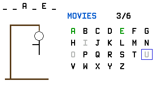 Hangman running on a TI-84 Evo