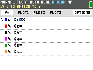 The X= side of the TI-84 Evo Inequality Graphing editor with X1 set to less than 3