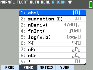 The TI-84 Evo alpha window shortcut menu with option 5 log open parenthesis x comma b
