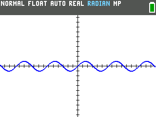 A sine wave squeezed into a thin band on the TI-84 Evo standard graphing window