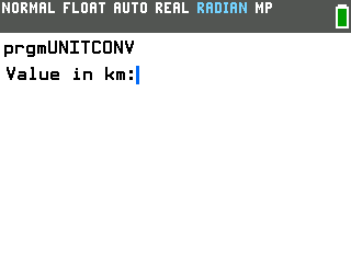 TI-84 Evo Unit Converter prompting Value in km: